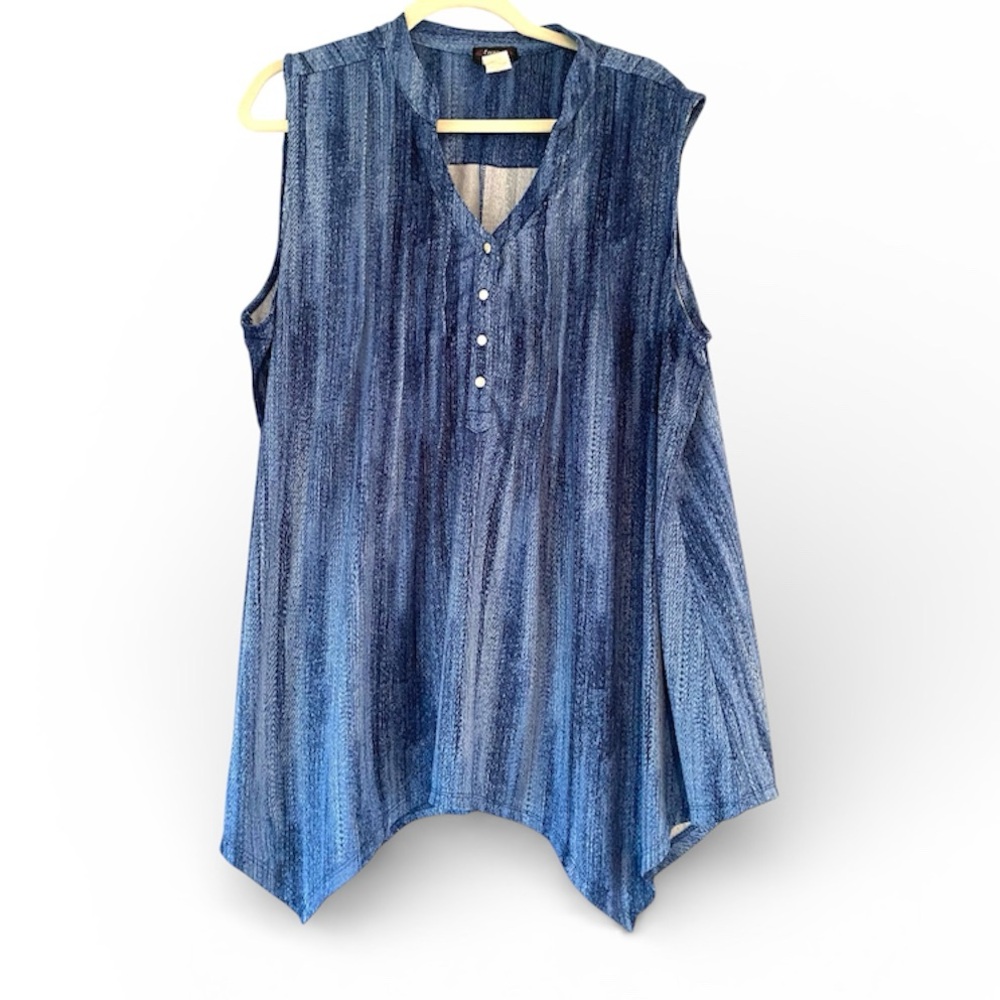 Cocomo Cocomo Sleeveless Tunic Top Blue Asymmetrical Hem Resort Wear Women’s 3X